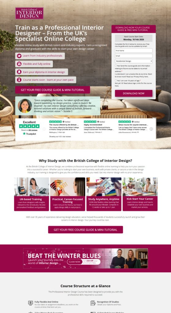 British College of Inteior Design - Funnel Page